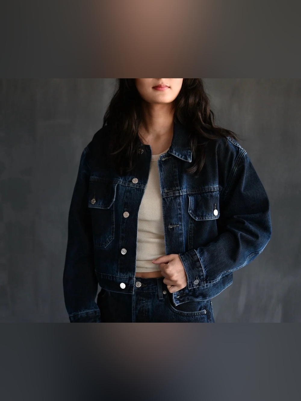 ÉTICA Denim River Crop Jacket Dark Shadow
